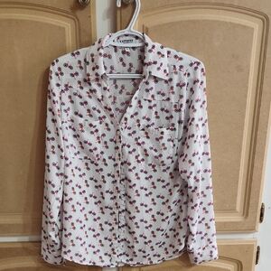 Express White Bike Print Blouse